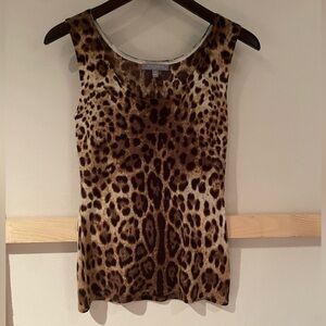Neiman Marcus Superfine Cashmere Leopard Tank